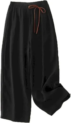 Vintage Straight Pants for Women Summer Elastic Waist Flowing Trousers Wide Leg Pants Casual