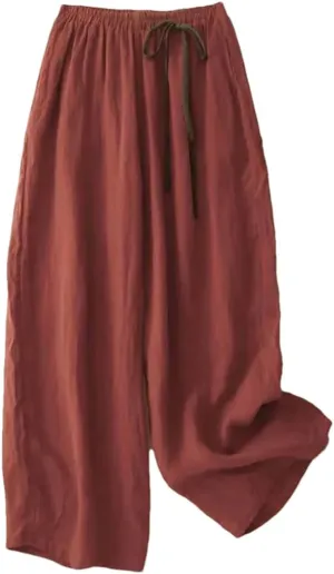 Vintage Straight Pants for Women Summer Elastic Waist Flowing Trousers Wide Leg Pants Casual