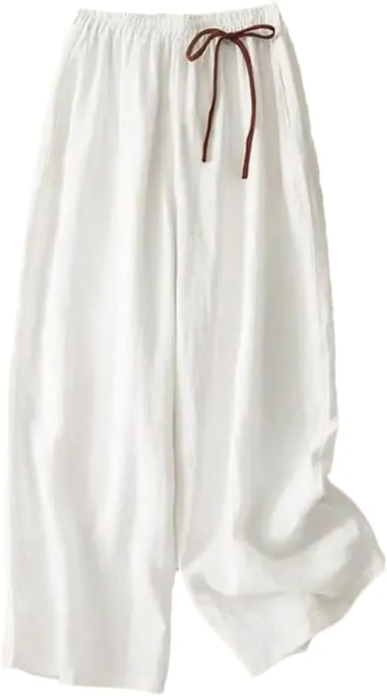 Vintage Straight Pants for Women Summer Elastic Waist Flowing Trousers Wide Leg Pants Casual