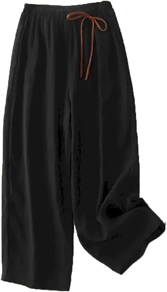 Vintage Straight Pants for Women Summer Elastic Waist Flowing Trousers Wide Leg Pants Casual