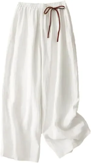 Vintage Straight Pants for Women Summer Elastic Waist Flowing Trousers Wide Leg Pants Casual