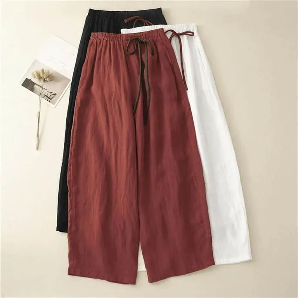 Vintage Straight Pants for Women Summer Elastic Waist Flowing Trousers Wide Leg Pants Casual