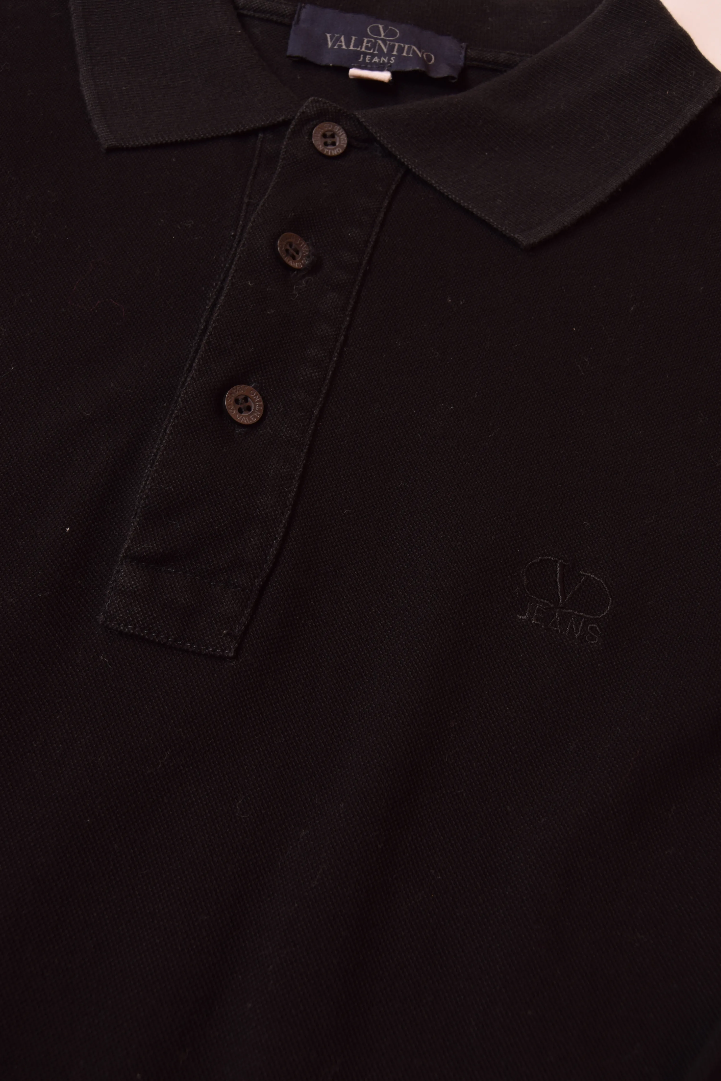 Vintage Valentino Jeans Polo Shirt Made in Italy Black 100% Cotton Size M-L