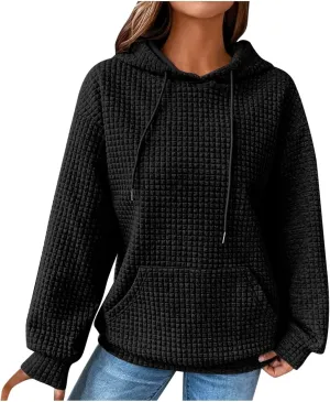 Waffle Knit Hoodie Women Oversized Drawstring Hooded Sweatshirts Y2K Waffle Pullover Loose Fit Casual Cute Clothes