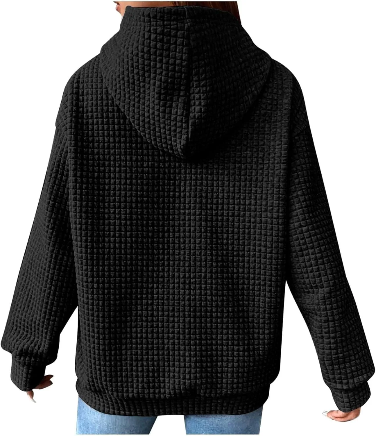 Waffle Knit Hoodie Women Oversized Drawstring Hooded Sweatshirts Y2K Waffle Pullover Loose Fit Casual Cute Clothes