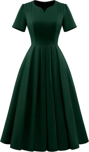 Wedtrend 1950's Vintage Dresses for Women Elegant Church Dress Fit and Flare Dresses Tea Length Cocktail Dress with Pockets