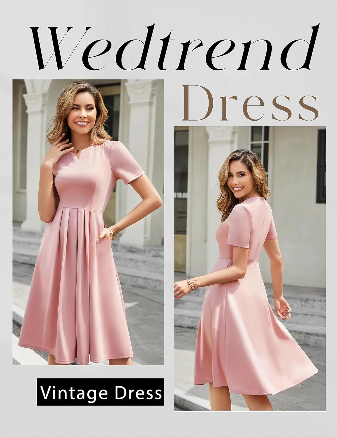 Wedtrend 1950's Vintage Dresses for Women Elegant Church Dress Fit and Flare Dresses Tea Length Cocktail Dress with Pockets