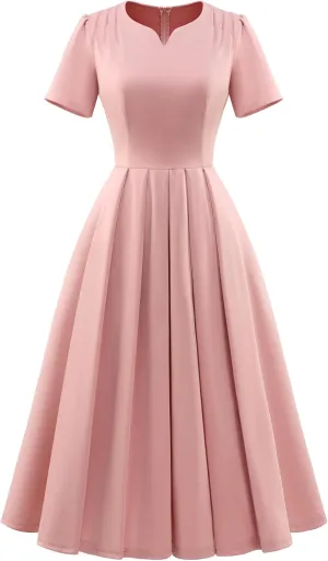 Wedtrend 1950's Vintage Dresses for Women Elegant Church Dress Fit and Flare Dresses Tea Length Cocktail Dress with Pockets
