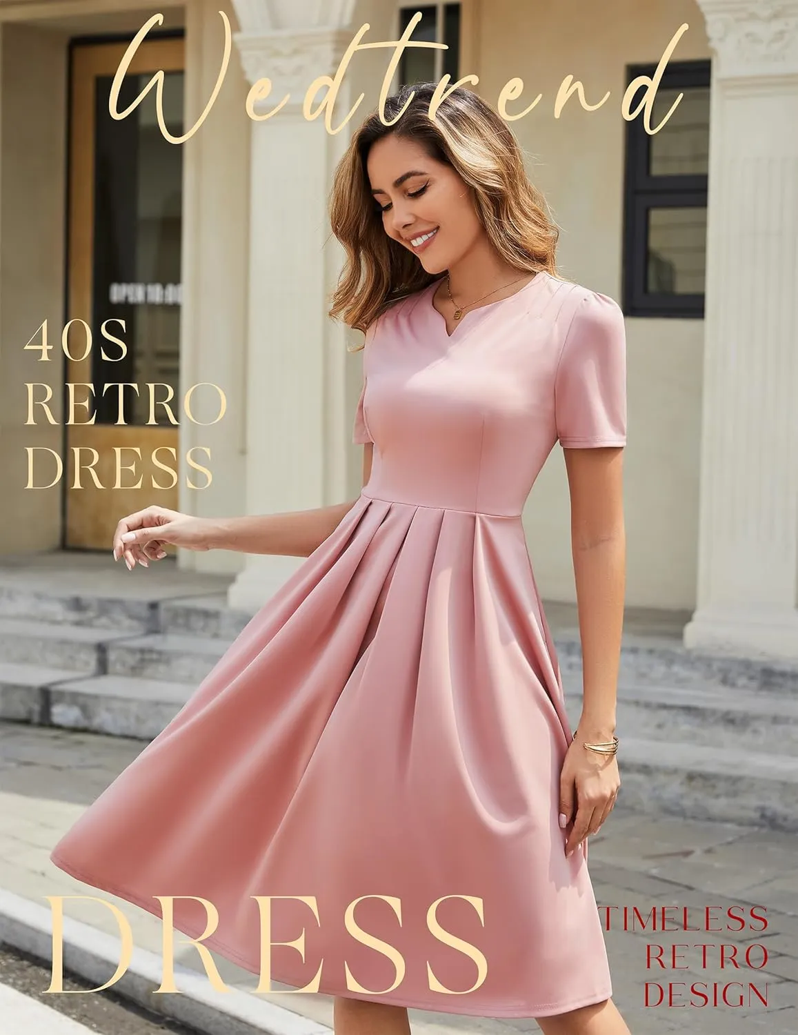 Wedtrend 1950's Vintage Dresses for Women Elegant Church Dress Fit and Flare Dresses Tea Length Cocktail Dress with Pockets