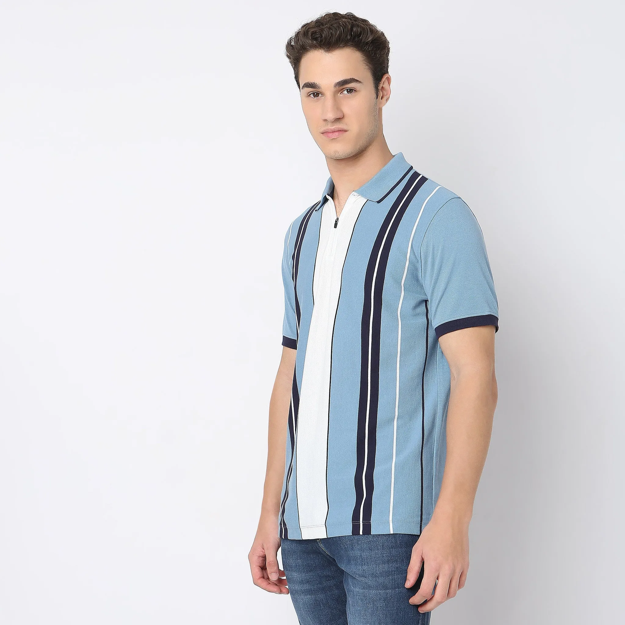 Weekend™ Polo - Vertical Uni Stripes - Zip Neck Polo Regular Fit T-Shirt