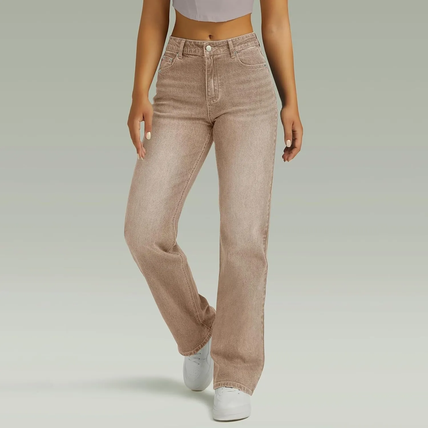Wide Leg Jeans for Women Cropped High Waisted Trendy Button Fly Patch Pocket Stretchy Denim Pants Trousers Jeans