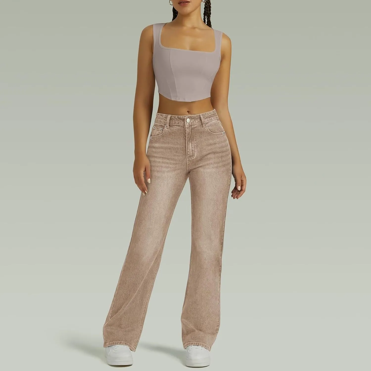 Wide Leg Jeans for Women Cropped High Waisted Trendy Button Fly Patch Pocket Stretchy Denim Pants Trousers Jeans