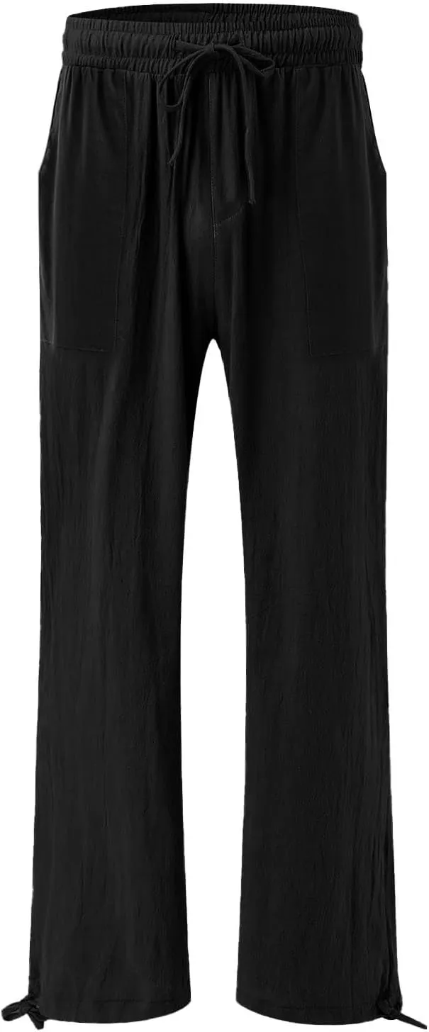 Wide Leg Linen Pants for Women Summer Palazzo Flowy Pants Casual Loose High Waist Beach Trousers with Pockets