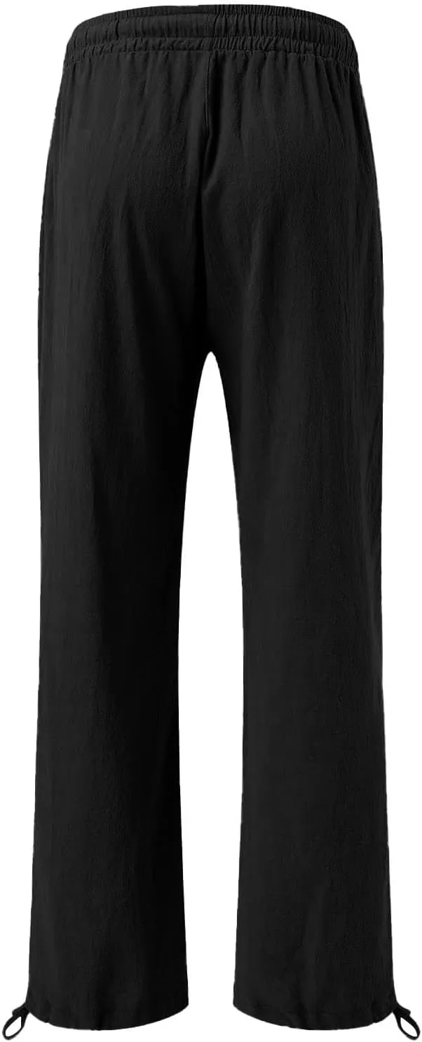 Wide Leg Linen Pants for Women Summer Palazzo Flowy Pants Casual Loose High Waist Beach Trousers with Pockets