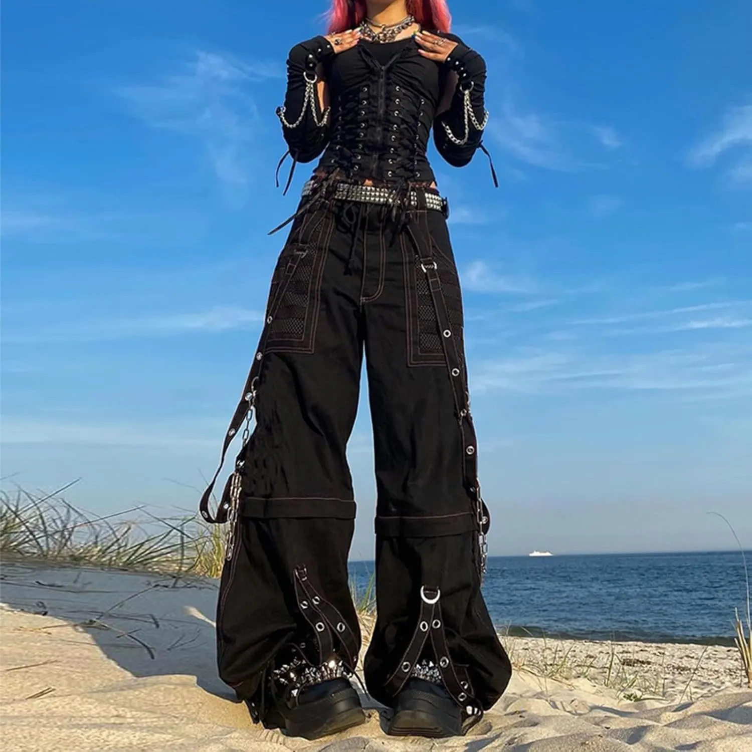 Woman Baggy Cargo Jeans High Waist Loose Wide Leg Denim Pants y2k Zip Button Pockets Trousers Jeans Streetwear