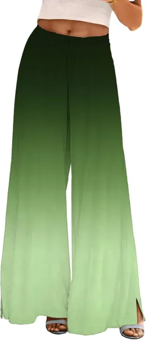Women Boho Palazzo Wide Leg Pants Summer High Waist Casual Flowy Lounge Trousers for Vacation Floral Plus Size