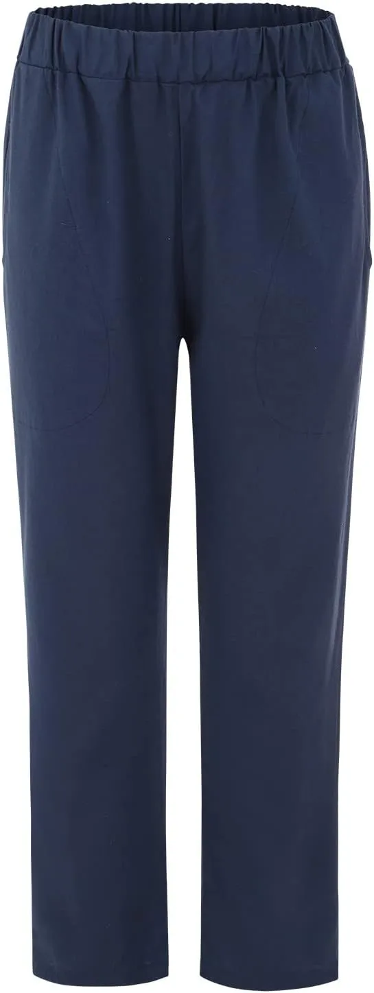 Women Casual Crppped Trousers Linen Cotton Summer Capris Pants Straight Wide Leg Casual Loose Fit Solid Pants with Pockets