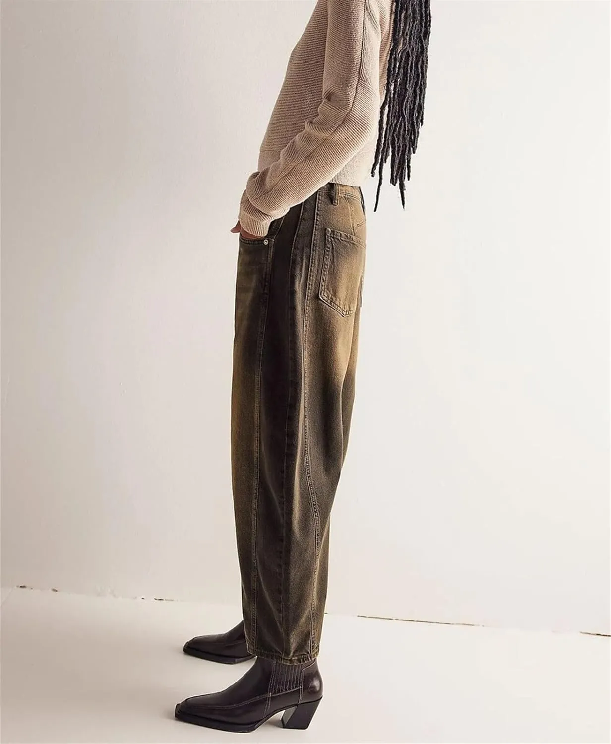 Women Casual Wide Leg Baggy Denim Pants Mid Waist Boyfriend Loose Jeans Barrel Jeans Women with Pockets