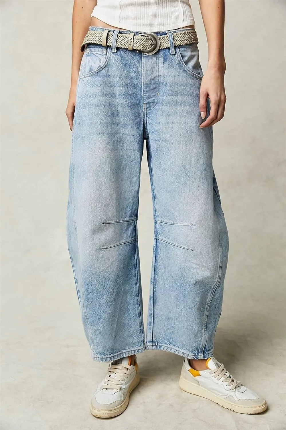Women Casual Wide Leg Baggy Denim Pants Mid Waist Boyfriend Loose Jeans Barrel Jeans Women with Pockets