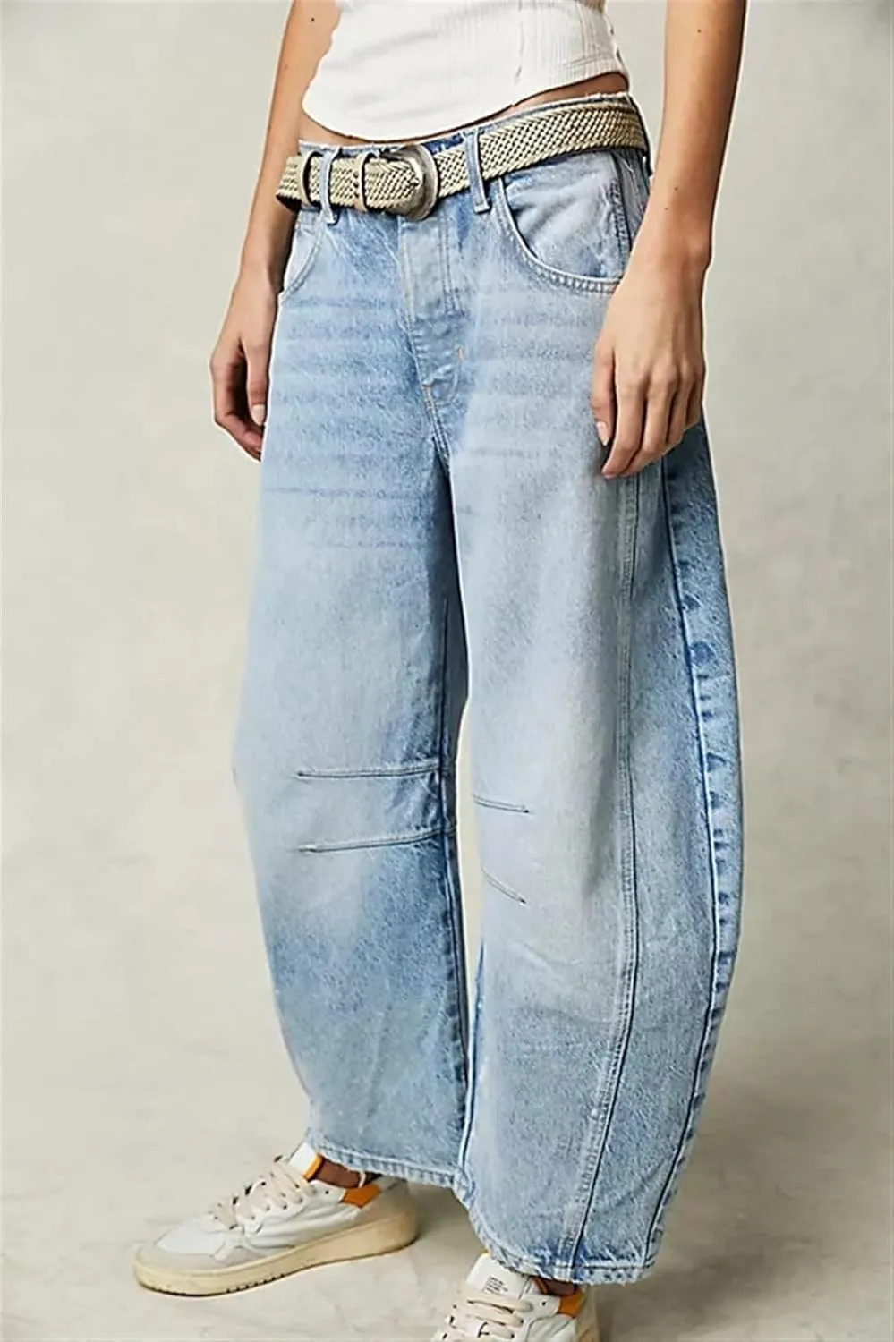 Women Casual Wide Leg Baggy Denim Pants Mid Waist Boyfriend Loose Jeans Barrel Jeans Women with Pockets