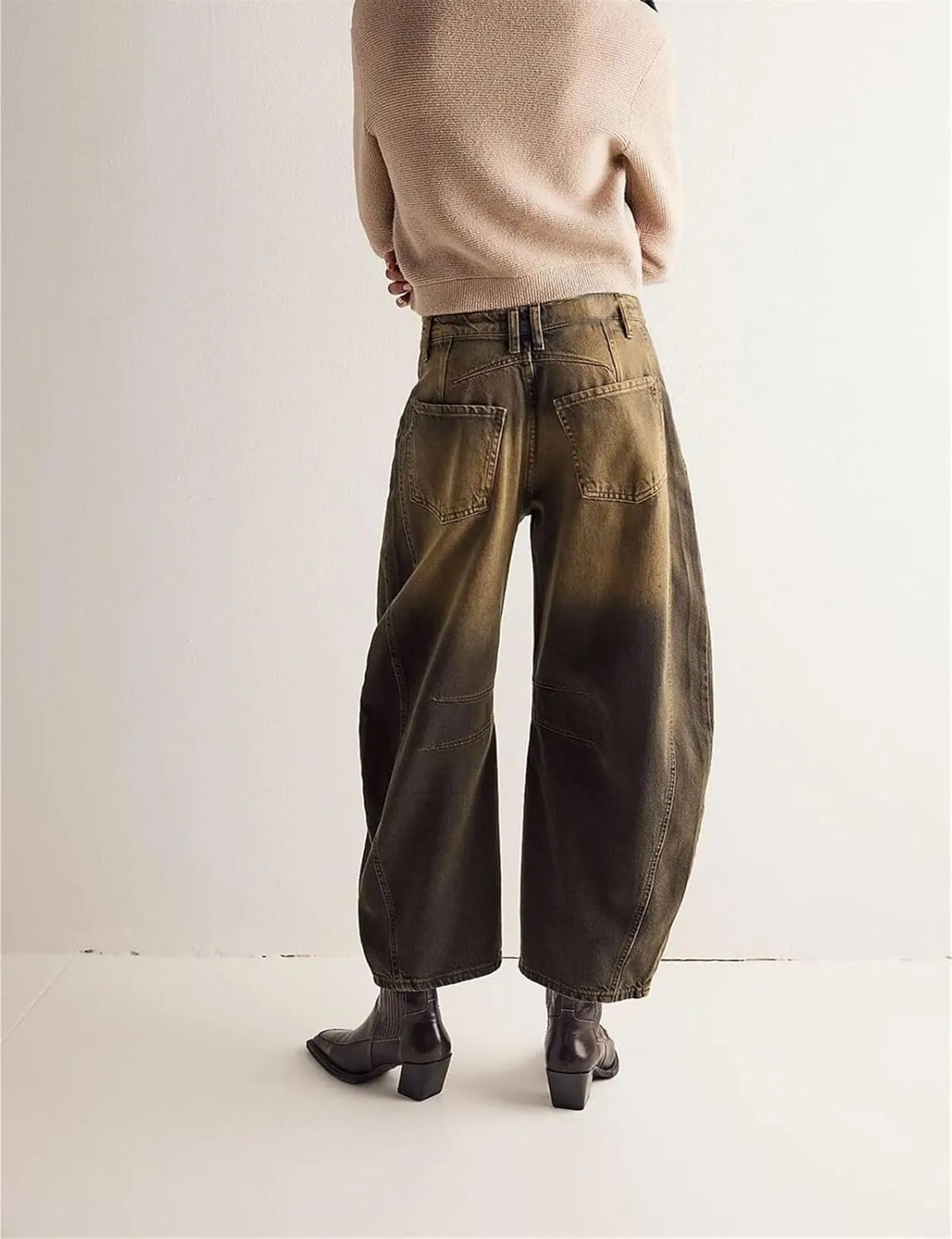 Women Casual Wide Leg Baggy Denim Pants Mid Waist Boyfriend Loose Jeans Barrel Jeans Women with Pockets