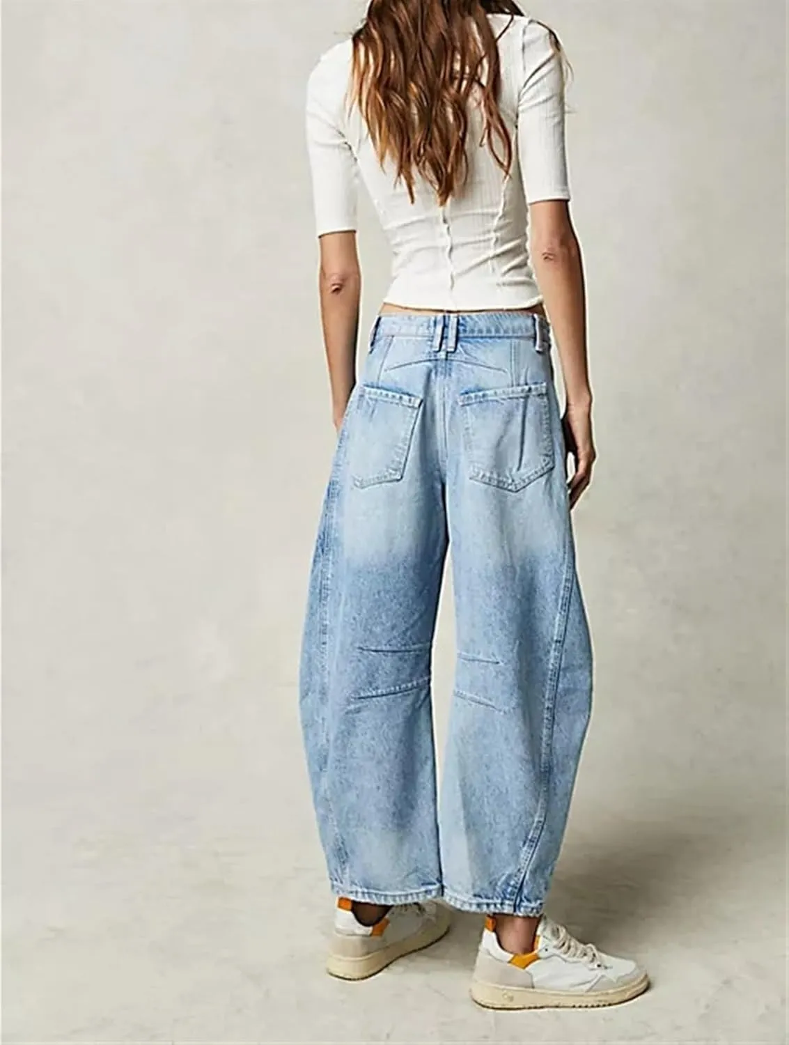 Women Casual Wide Leg Baggy Denim Pants Mid Waist Boyfriend Loose Jeans Barrel Jeans Women with Pockets