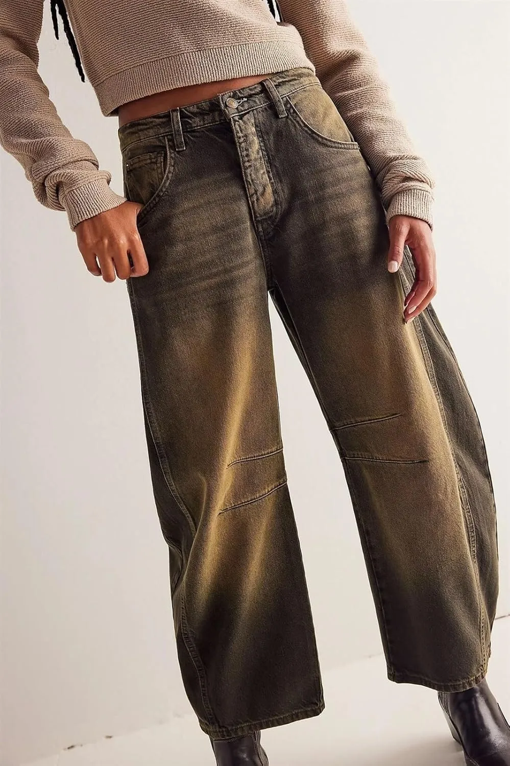 Women Casual Wide Leg Baggy Denim Pants Mid Waist Boyfriend Loose Jeans Barrel Jeans Women with Pockets