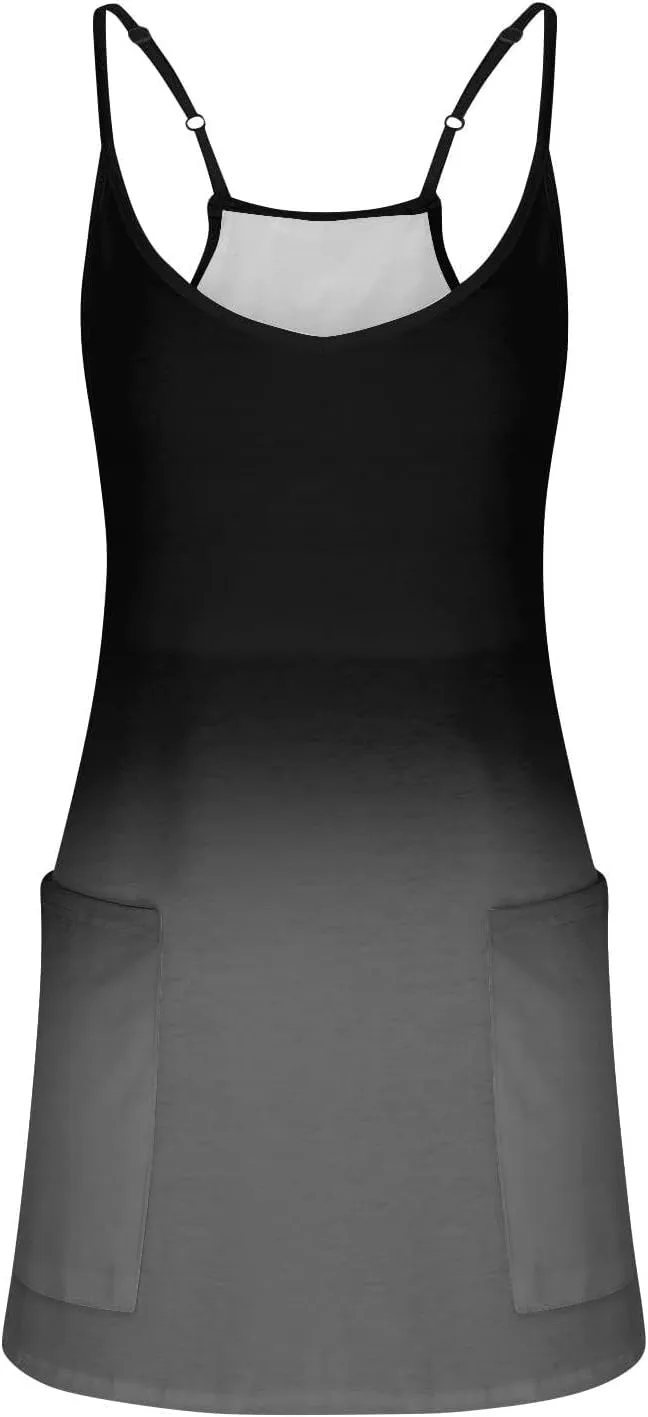 Women Gradient Color Dresses Crew Neck Sleeveless Casual Summer Midi Dress Plus Size Elastic Sundress