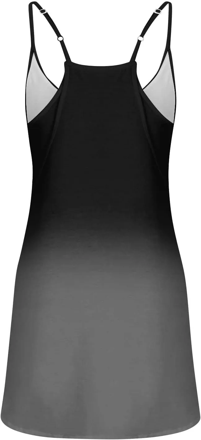 Women Gradient Color Dresses Crew Neck Sleeveless Casual Summer Midi Dress Plus Size Elastic Sundress
