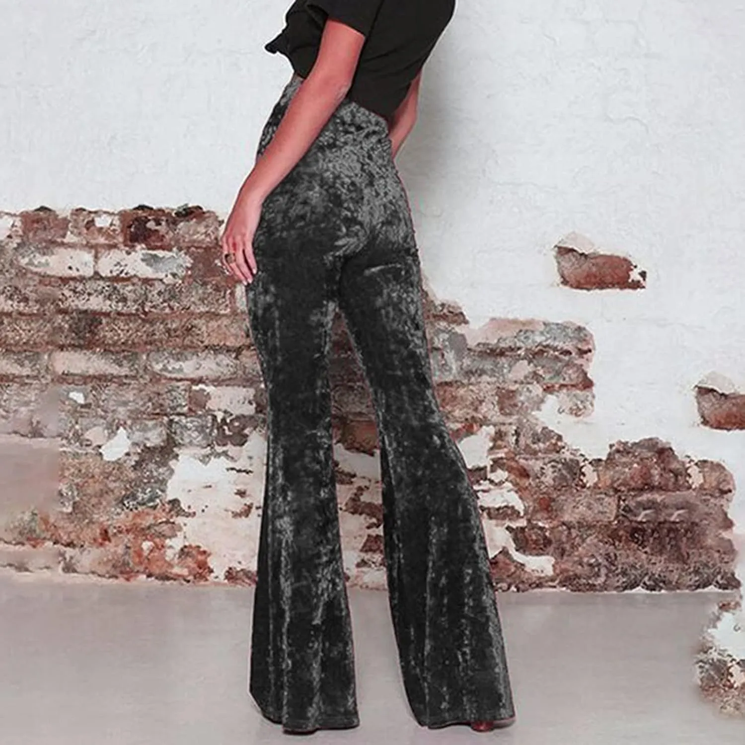 Women High Waist Gold Velvet Solid Color Casual Flared Wide Leg Pants Women's Trousers Womens Pant Romper Casual