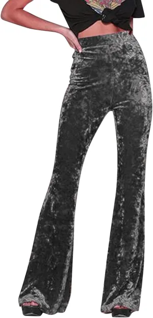 Women High Waist Gold Velvet Solid Color Casual Flared Wide Leg Pants Women's Trousers Womens Pant Romper Casual