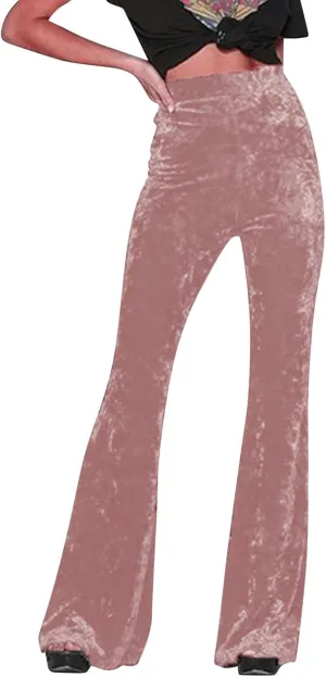 Women High Waist Gold Velvet Solid Color Casual Flared Wide Leg Pants Women's Trousers Womens Pant Romper Casual