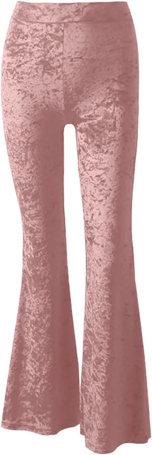 Women High Waist Gold Velvet Solid Color Casual Flared Wide Leg Pants Women's Trousers Womens Pant Romper Casual