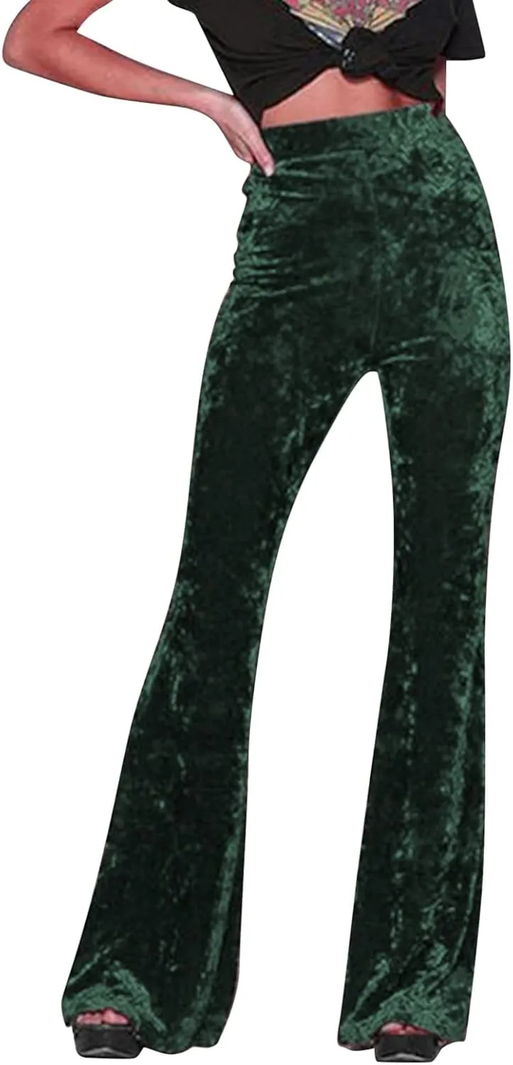 Women High Waist Gold Velvet Solid Color Casual Flared Wide Leg Pants Women's Trousers Womens Pant Romper Casual