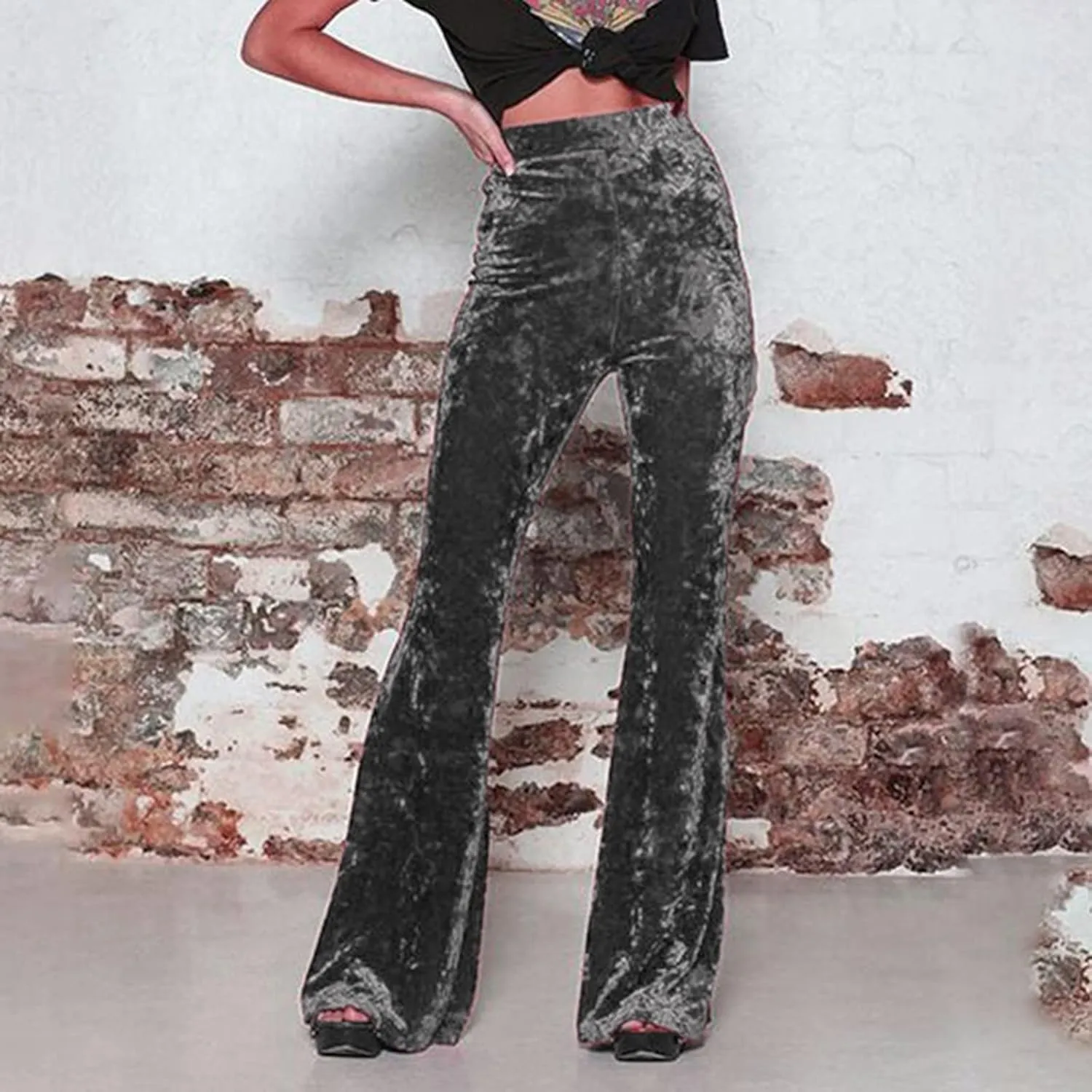 Women High Waist Gold Velvet Solid Color Casual Flared Wide Leg Pants Women's Trousers Womens Pant Romper Casual