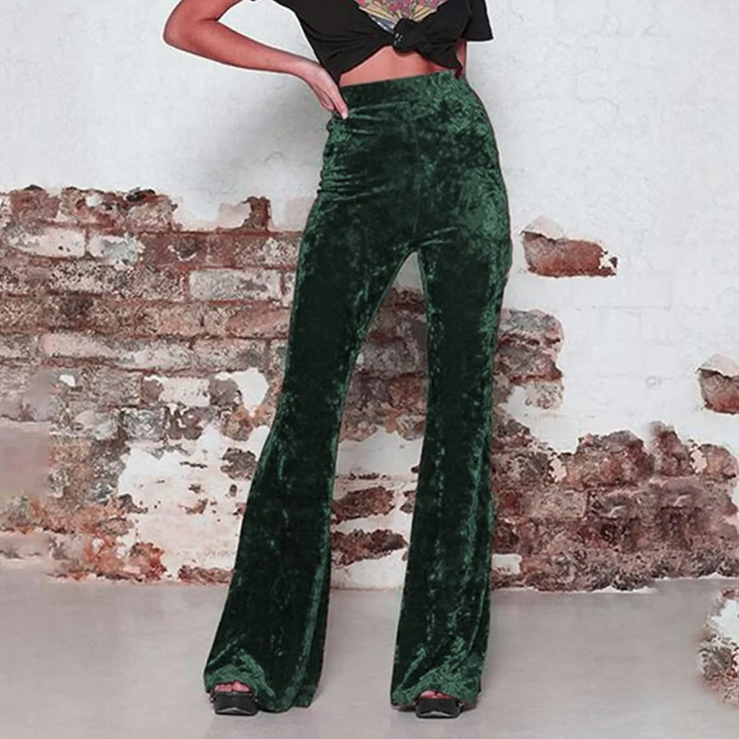 Women High Waist Gold Velvet Solid Color Casual Flared Wide Leg Pants Women's Trousers Womens Pant Romper Casual