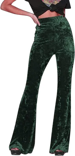 Women High Waist Gold Velvet Solid Color Casual Flared Wide Leg Pants Women's Trousers Womens Pant Romper Casual