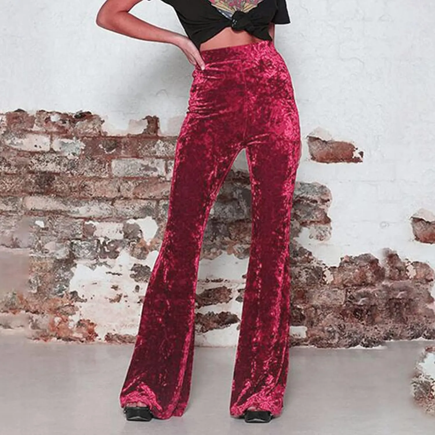 Women High Waist Gold Velvet Solid Color Casual Flared Wide Leg Pants Women's Trousers Womens Pant Romper Casual