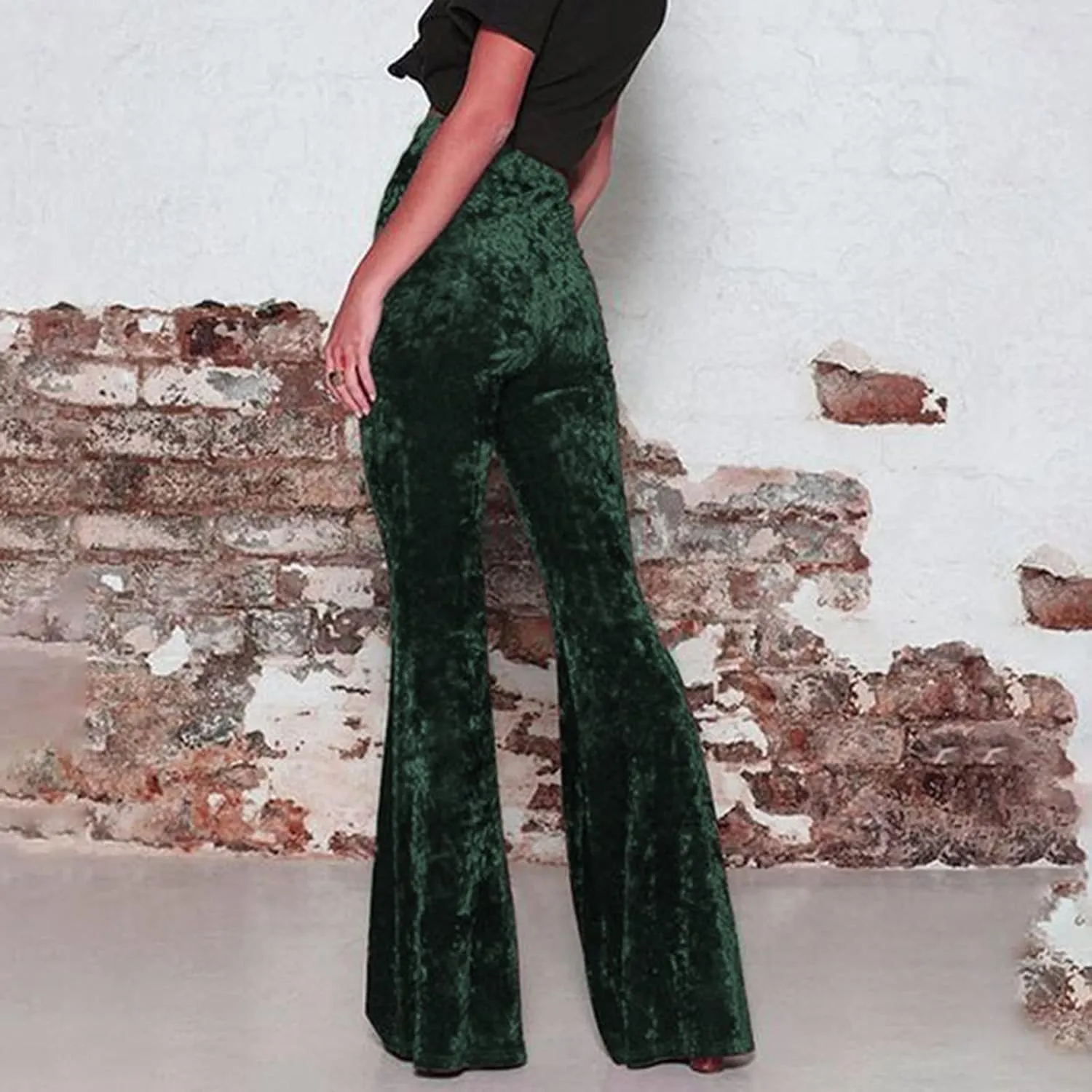 Women High Waist Gold Velvet Solid Color Casual Flared Wide Leg Pants Women's Trousers Womens Pant Romper Casual