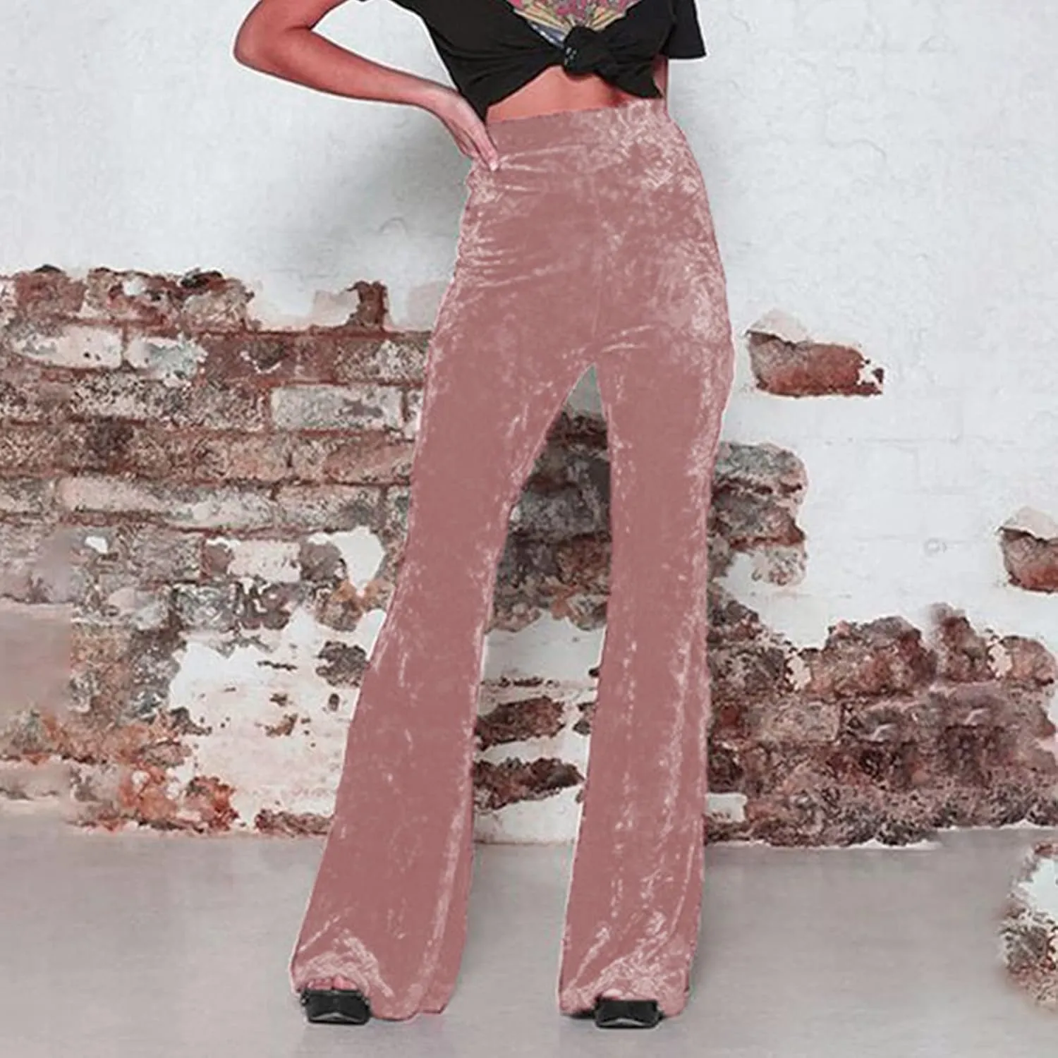 Women High Waist Gold Velvet Solid Color Casual Flared Wide Leg Pants Women's Trousers Womens Pant Romper Casual