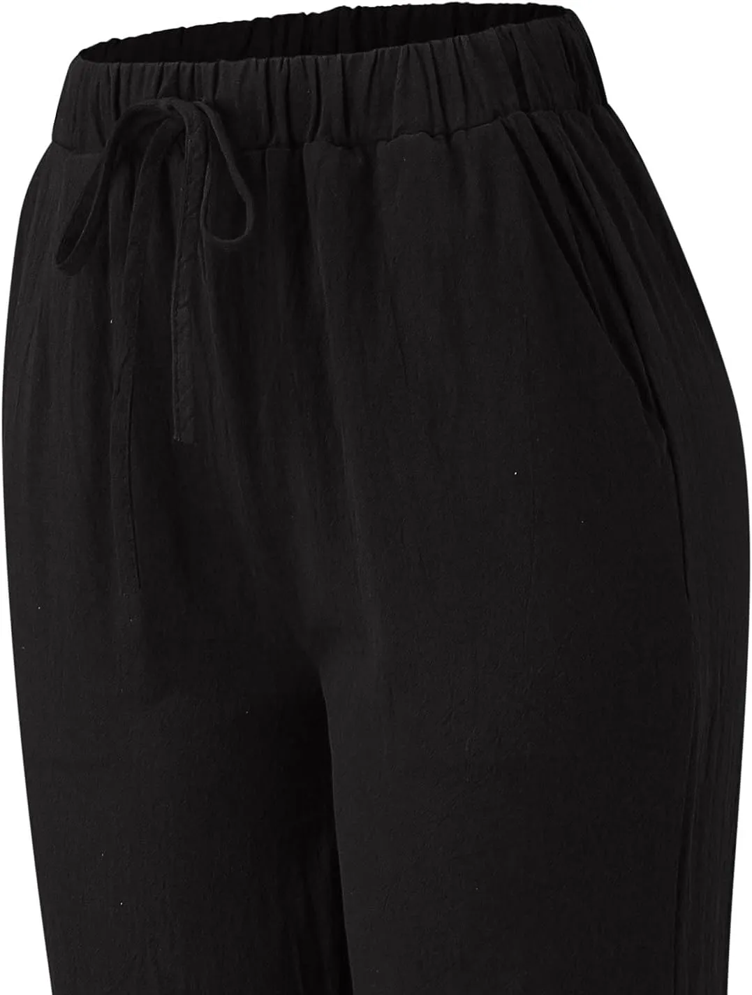 Women Linen Cotton Summer Pants Drawstring Elastic Waist Palazzo Trousers Straight Wide Leg Baagy Casual Pocket Pants