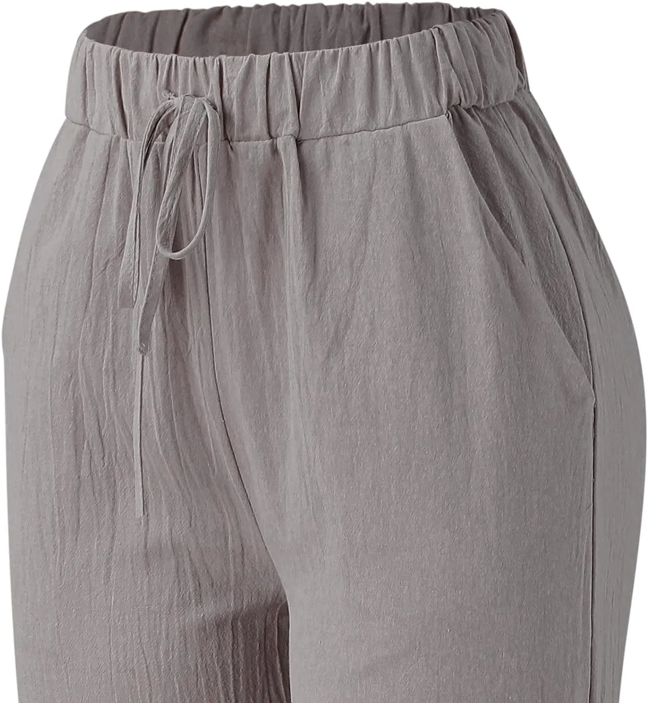 Women Linen Cotton Summer Pants Drawstring Elastic Waist Palazzo Trousers Straight Wide Leg Baagy Casual Pocket Pants
