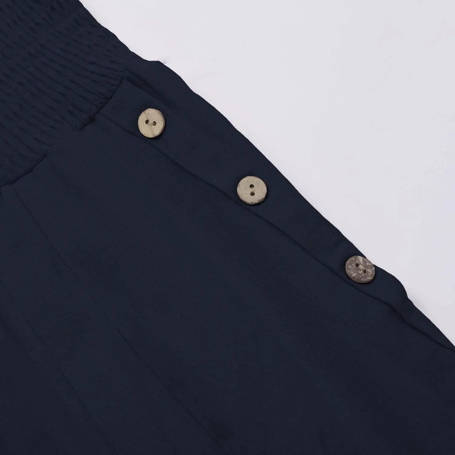 Women Linen Pants 2025 Summer Casual Loose Wide Leg Palazzo Pants Smocked High Waist Flowy Beach Trousers