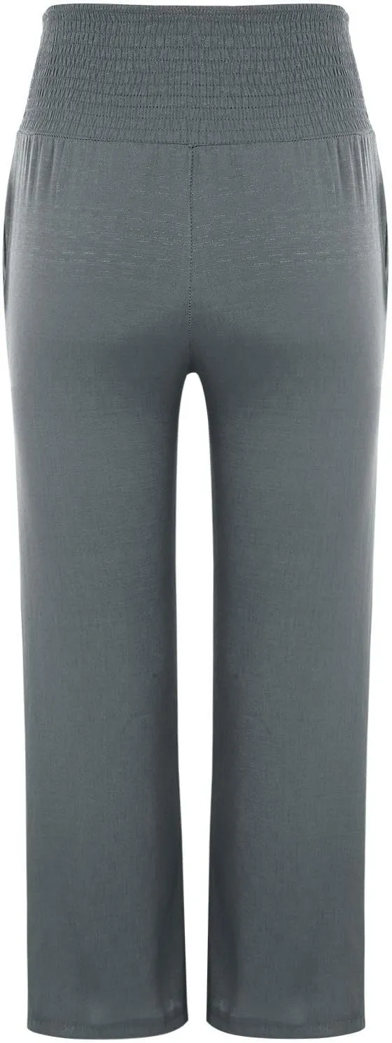 Women Palazzo Trousers 2024 Summer Linen Cotton Casual Pants Elastic High Waist Loose Fit Solid Straight Wide Leg Pants