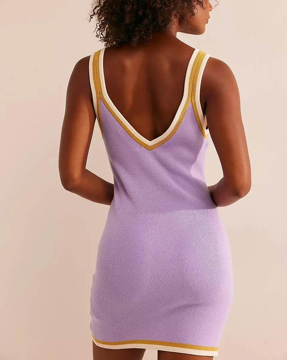 Women Ribbed Knit Color Block Bodycon Mini Dresses V Neck Sleeveless Sundress 2024 Summer Sexy Backless Tank Dress