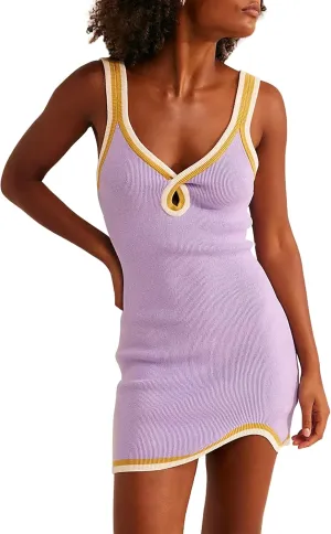 Women Ribbed Knit Color Block Bodycon Mini Dresses V Neck Sleeveless Sundress 2024 Summer Sexy Backless Tank Dress