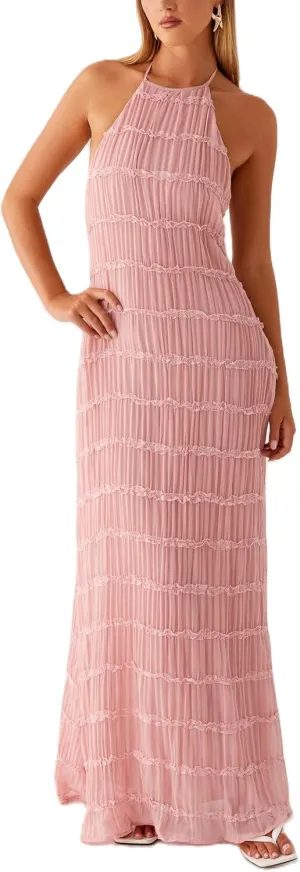 Women Sleeveless Tiered Halter Maxi Dress Backless Smocked Ruffle Long Dress Boho Bodycon Cocktail Sundress 2025 Summer