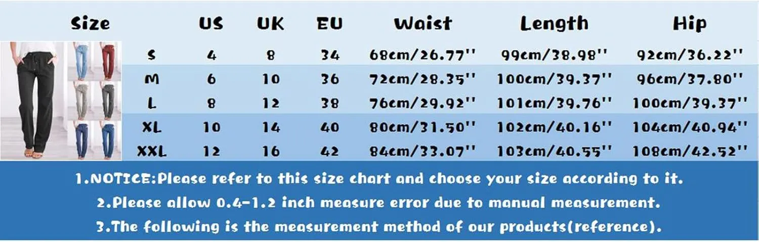 Women Summer Linen Cotton Trousers Drawstring Elastic High Waisted Casual Pants Straight Leg Beach Lounge Pants with Pocket