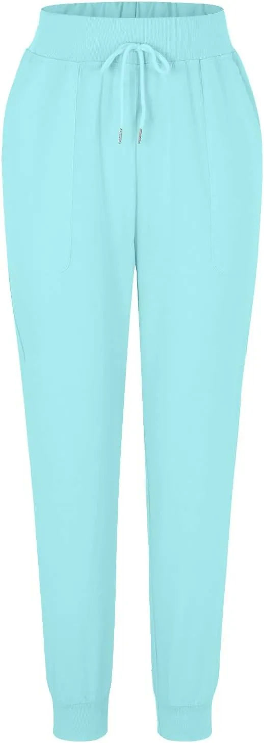 Women Summer Tapered Pants Linen Cotton Casual Drawstring Elastic Waist Pants Loose Fit Solid Lounge Trousers with Pockets