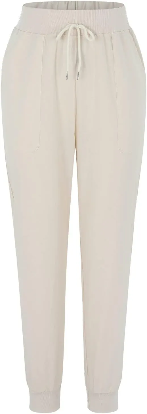 Women Summer Tapered Pants Linen Cotton Casual Drawstring Elastic Waist Pants Loose Fit Solid Lounge Trousers with Pockets